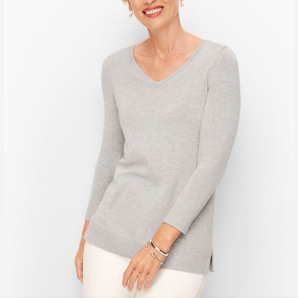 Talbots LIGHT Grey Neck Detail Tunic Length Heavyweight Cozy Sweater Plus 3X